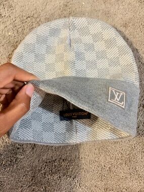 Louis Vuitton Light Gray Checker Knit Beanie